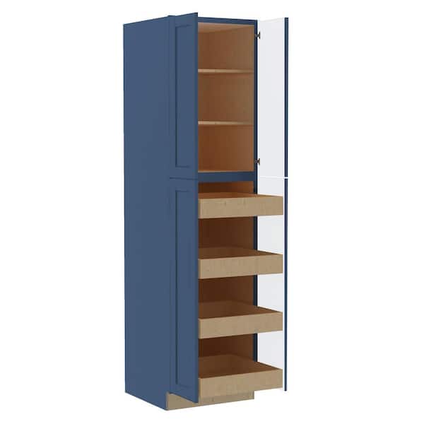 Home Decorators Collection Washington Vessel Blue Plywood Shaker Assembled Utility Pantry Kitchen Cabinet Soft Close 24 in W x 24 in D x 96 in H