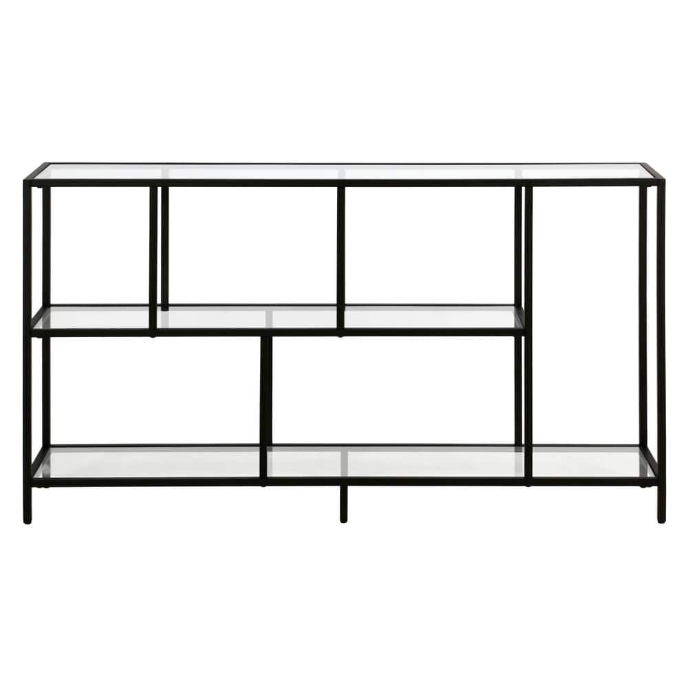 Modern Blackened Bronze 52" Console Table with Glass Shelves