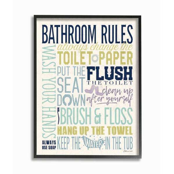 The Stupell Home Decor Collection 24 In X 30 Bathroom Rules Aqua Blue Green And Purple Colorful Typography By Stephanie Marrott Framed Wall Art Wrp 1316 Fr 24x30 - Blue And Green Wall Art For Bathroom