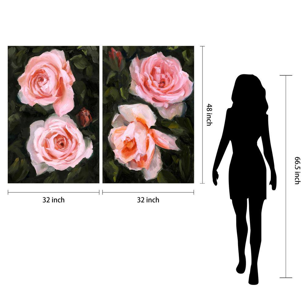 Ethereal Roses Pink and Green Tempered Glass Wall Art Set