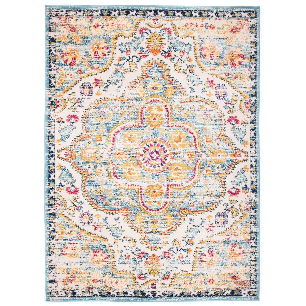 Blue Distressed Bohemian Floral 3'3" x 5' Area Rug