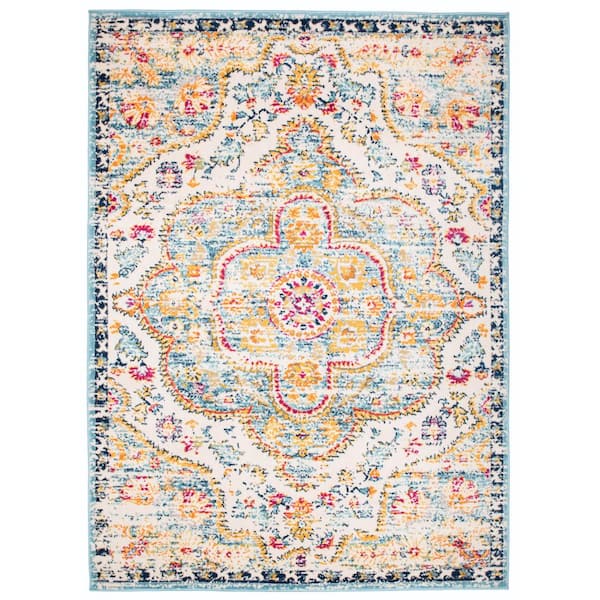 World Rug Gallery Distressed Vintage Bohemian 7 ft. 10 in. x 10 ft. Blue Area Rug