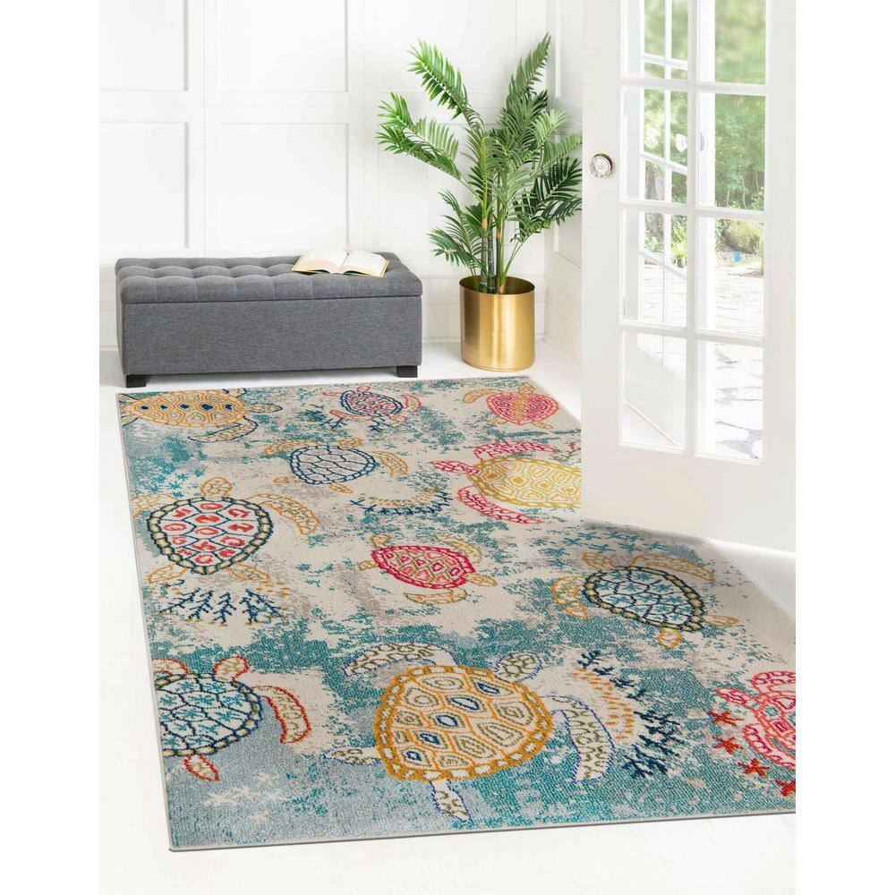 Blue Rectangular 9' x 12' Synthetic Stain-Resistant Area Rug