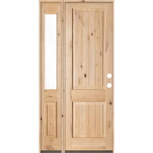 44 in. x 96 in. Rustic Unfinished Knotty Alder Sq-Top VG Left-Hand Left Half Sidelite Clear Glass Prehung Front Door