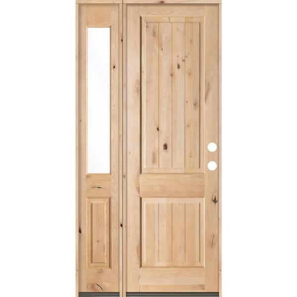 Krosswood Doors 44 in. x 96 in. Rustic Unfinished Knotty Alder Sq-Top VG Left-Hand Left Half Sidelite Clear Glass Prehung Front Door