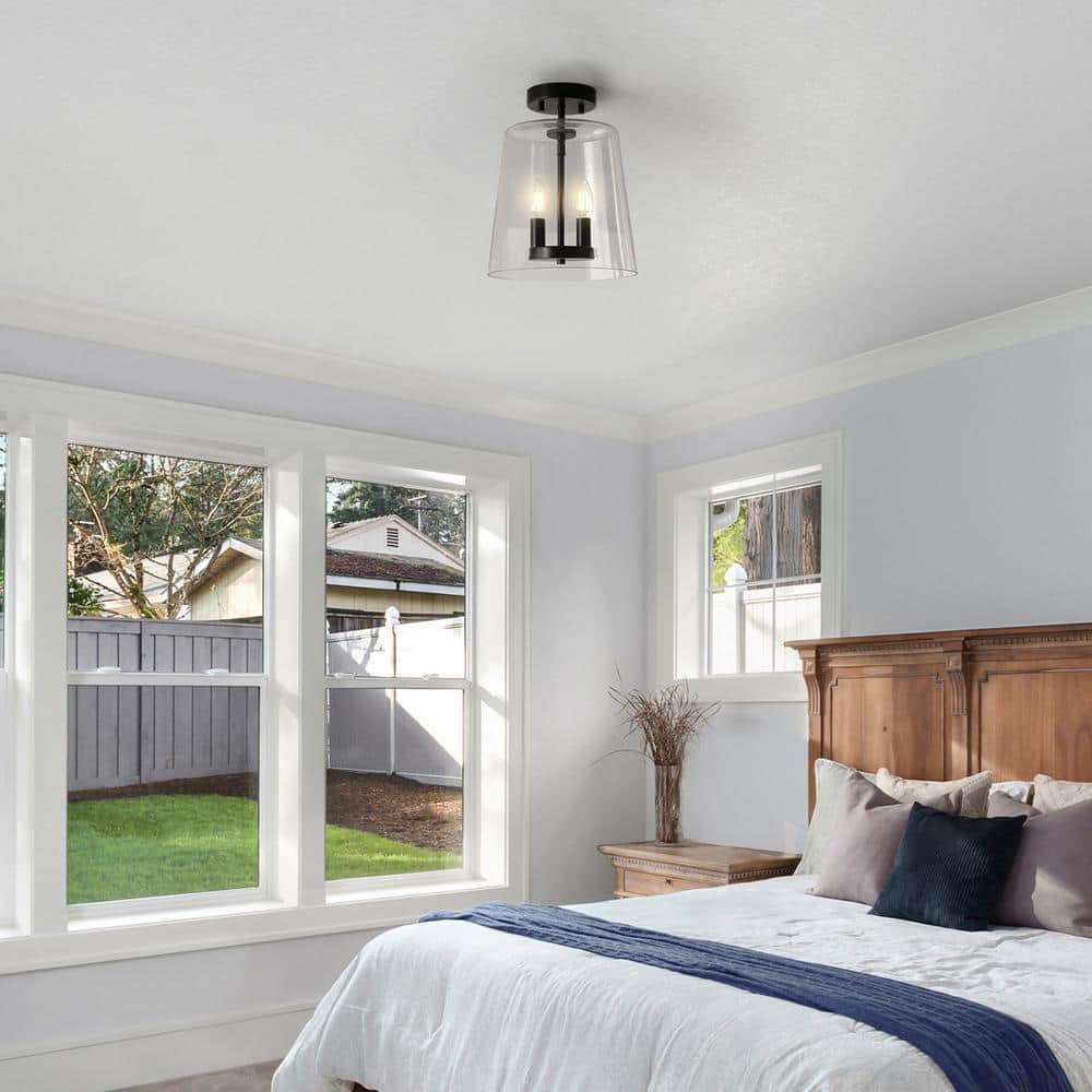 Matte Black and Clear Glass Semi-Flush Mount Ceiling Light