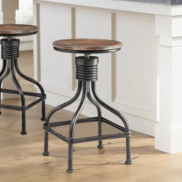 Benjara Vintage 19 7 In H Brown And, Round Metal Counter Height Stools