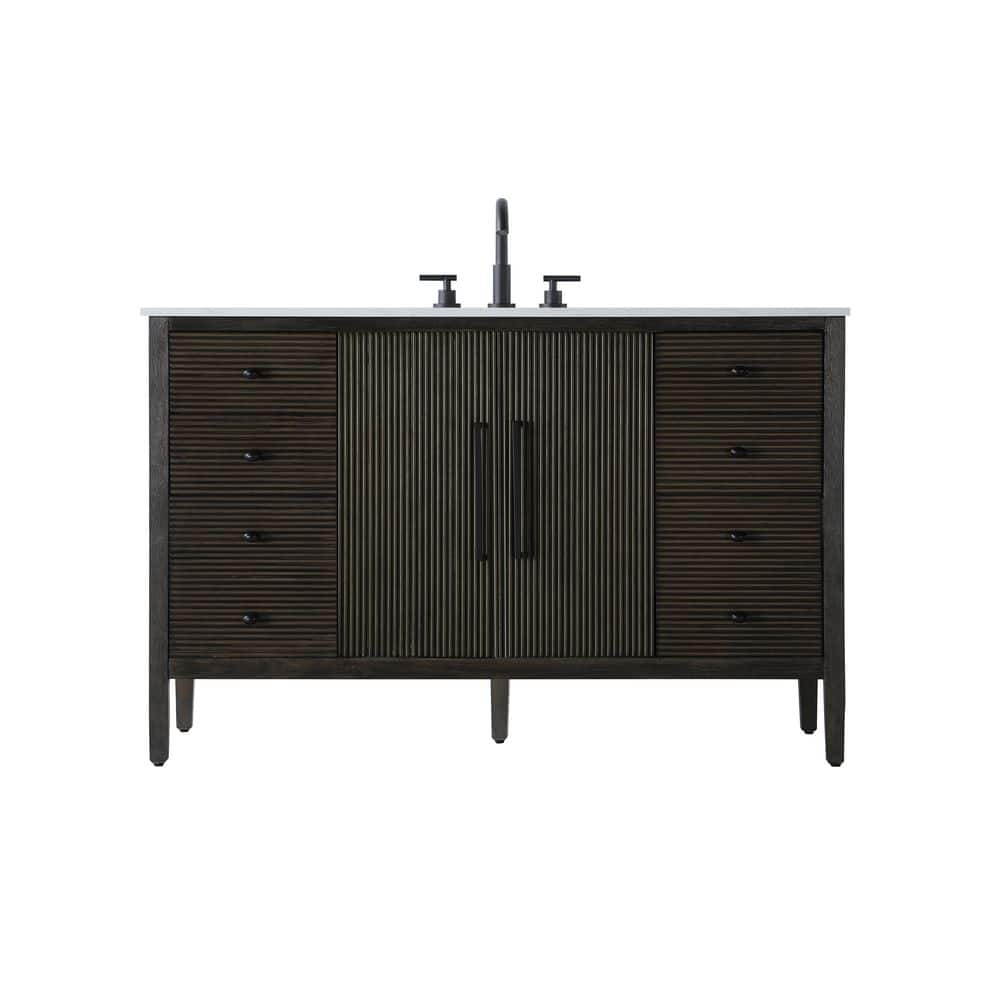 54 in. Single Sink Chocolate Oak Bath Vanity with White Engineered Marble Top price history on PriceWatchPro
