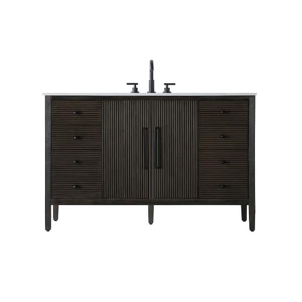 54 in. Single Sink Chocolate Oak Bath Vanity with White Engineered Marble Top