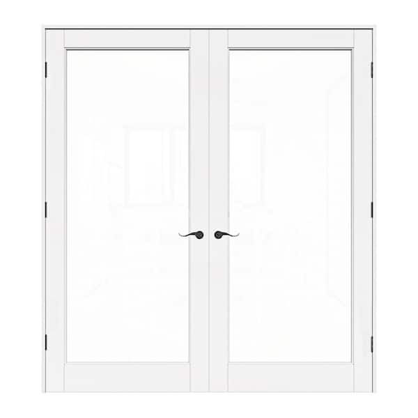 72 in. x 80 in. Universal Handed 1-Lite Frosted Clear Glass White MDF Double Prehung French Door with Assemble Jamb