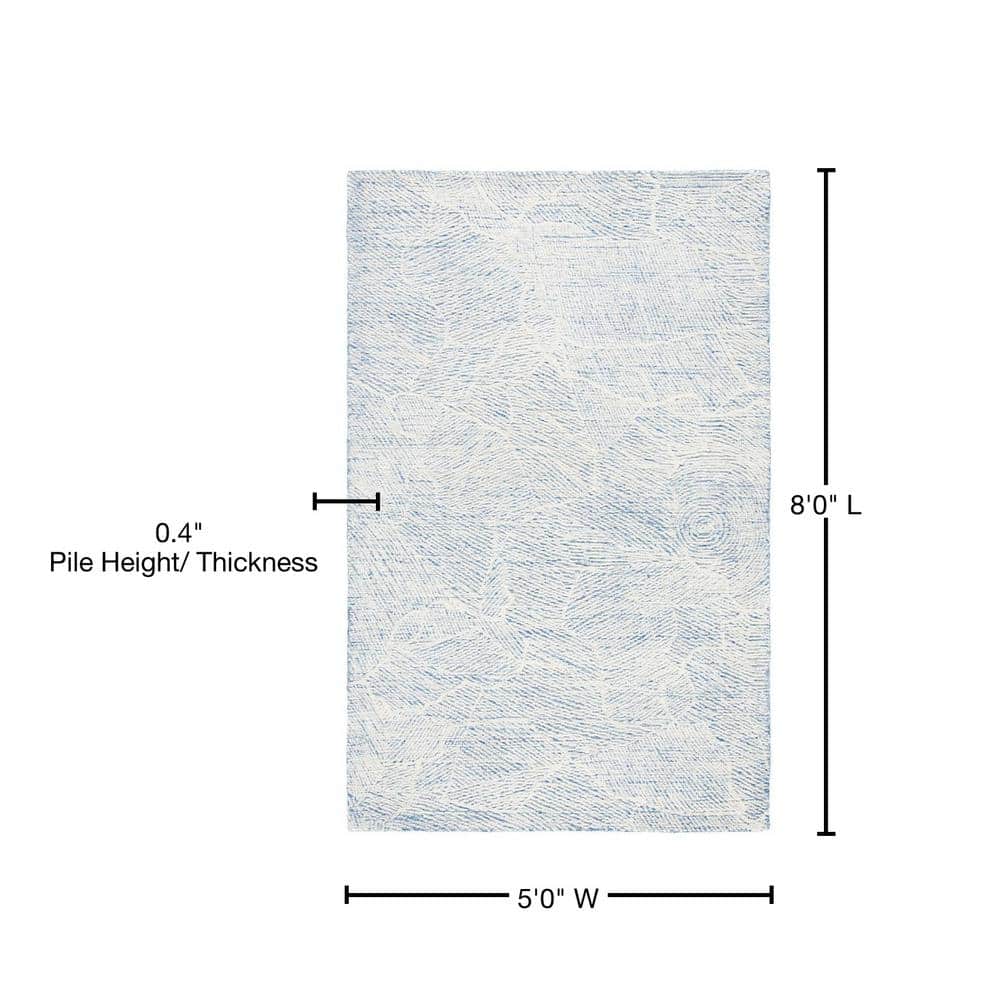 Blue and Ivory Floral Hand-Tufted Wool Area Rug, 5' x 8'