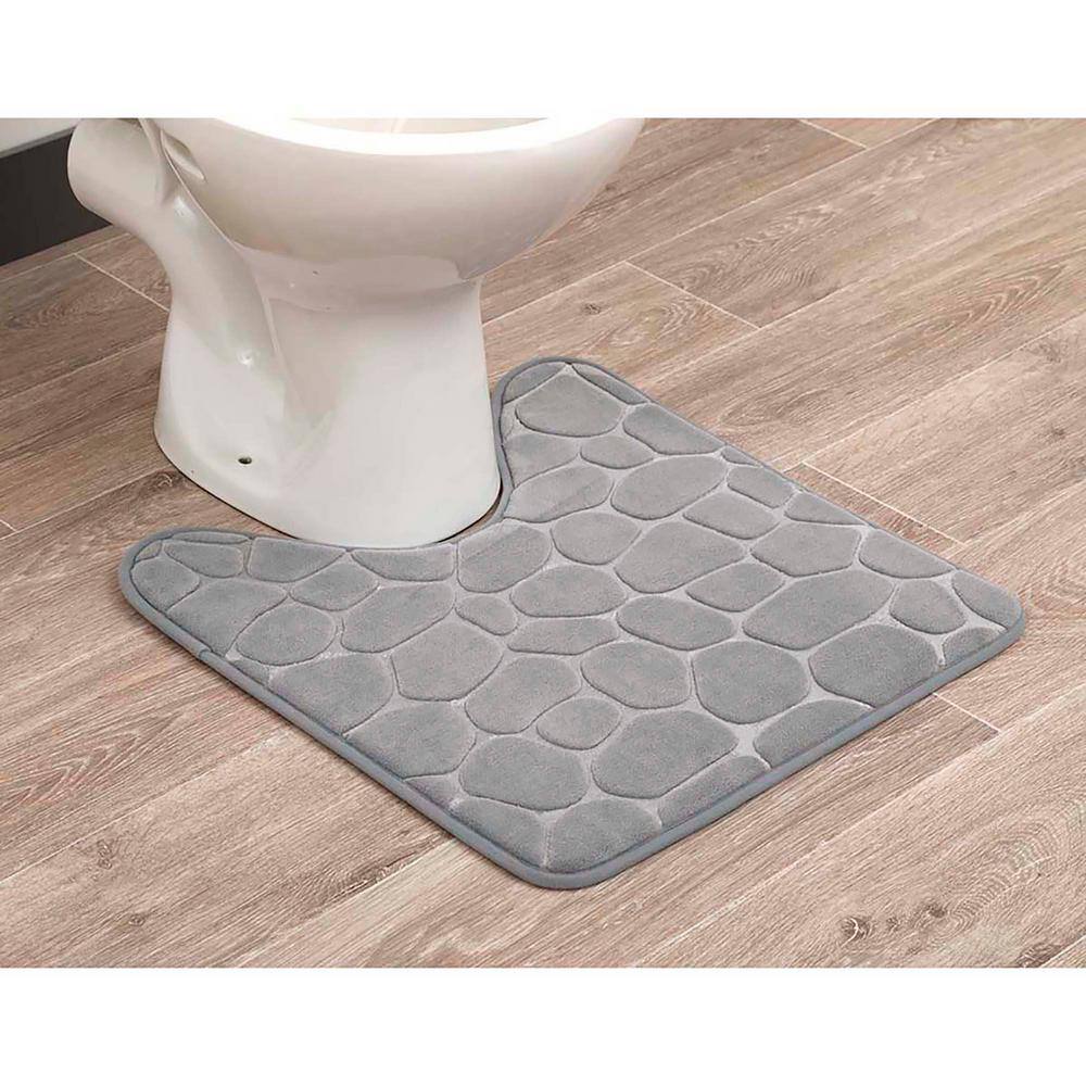 Light Gray Memory Foam Pebble Design Contour Bath Rug