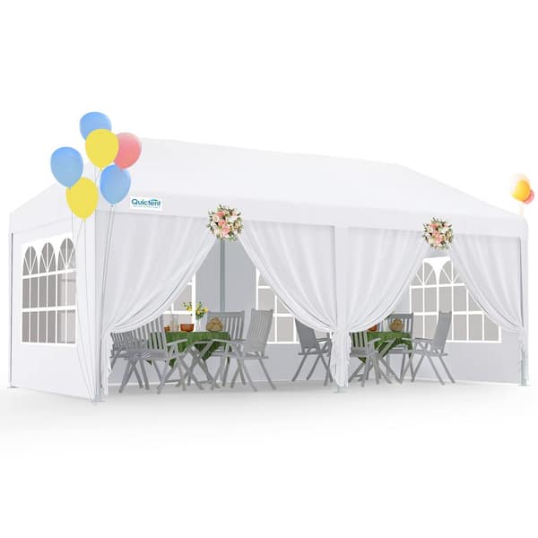20 ft. x10 ft. White Pop-Up Tents Outdoor Gazebo Wedding Canopy for Backyard with Removable Sidewalls and Elegant Church