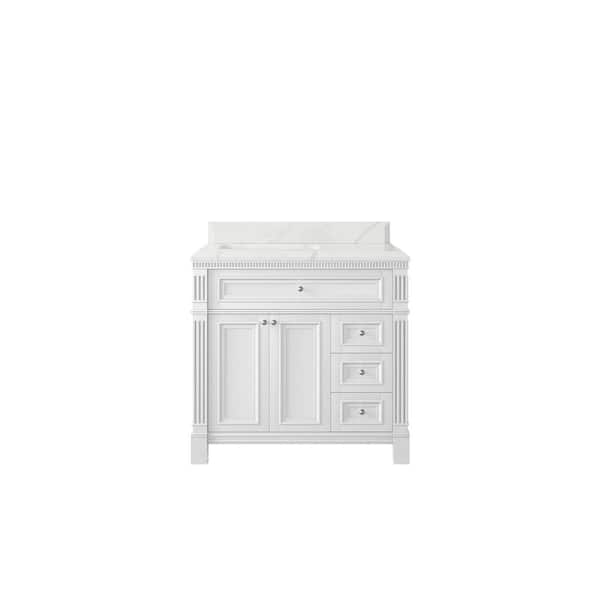 Willow Collections Paris 36 in. W x 22 in. D x 36 in. H Left Offset Sink Bath Vanity in White with 1.5 in. Calacatta Laza qt. Top