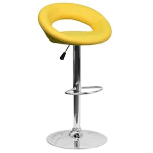 32.75 in. Adjustable Height Yellow Cushioned Bar Stool