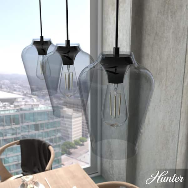 Hunter Vidria 3 Light Matte Black Linear Chandelier with Smoked Glass Shades Kitchen Light