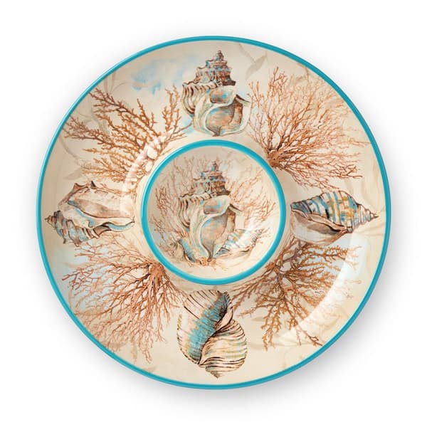 Escape to the Sea 13.75 in. Multi-Colored Ceramic Chip and Dip Servers