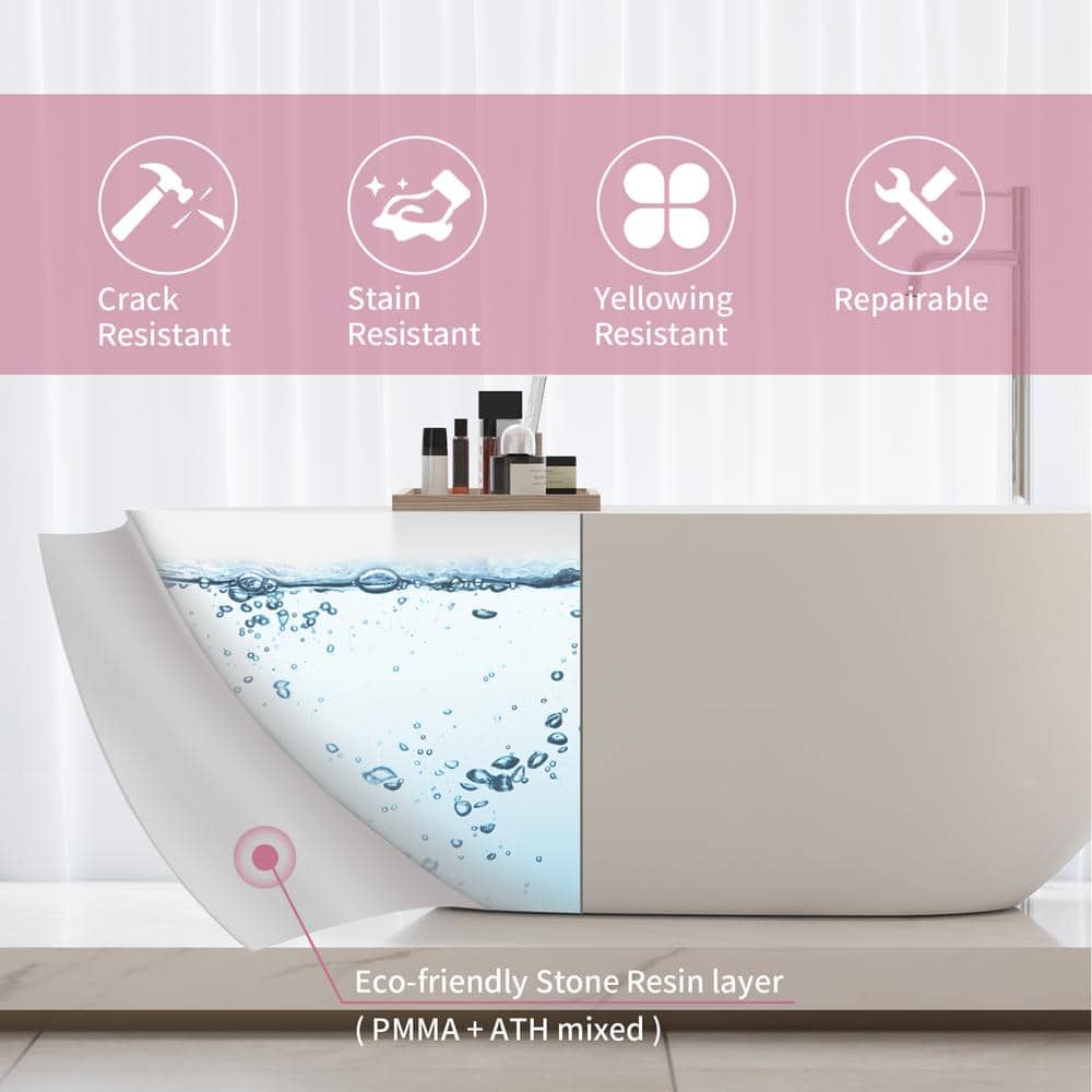59'' Matte White Acrylic Freestanding Soaking Bathtub