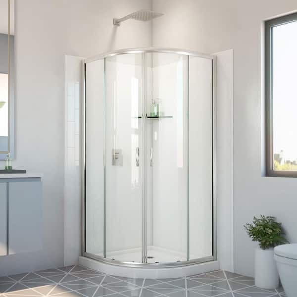 DreamLine Prime 38 in. x 38 in. x 78-3/4 in. H Sliding Corner Shower Kit Base and White Wall in Brushed Nickel