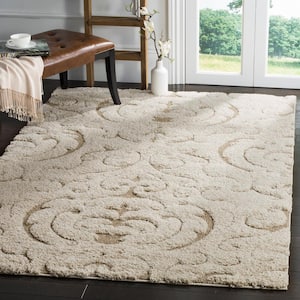 Florida Shag Cream/Beige Doormat 3 ft. x 5 ft. Damask Floral Area Rug