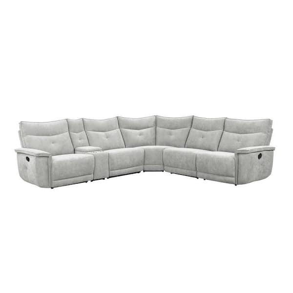 EVERGLADE HOME Marta 132 in. W Pillow Top Arm Polyester 6-Piece L-Shaped Modular Reclining Sectional in Mist Gray