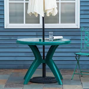 36 in. Green Round Plastic Patio Outdoor Dining Table with Umbrella Hole