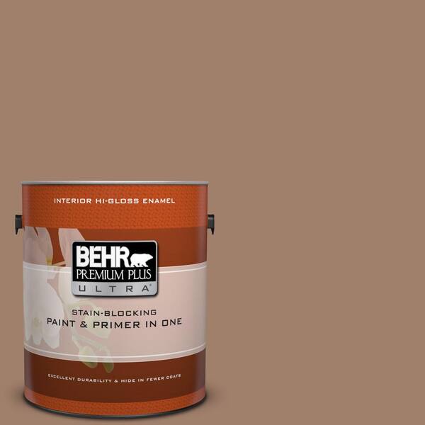 BEHR Premium Plus Ultra 1 gal. #ECC-40-3 Seasoned Acorn Hi-Gloss Enamel Interior Paint and Primer in One