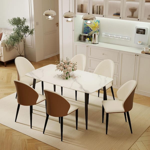 Magic Home Set of 6 Faux Leather Dining Chair Morden Desk Chair with ...