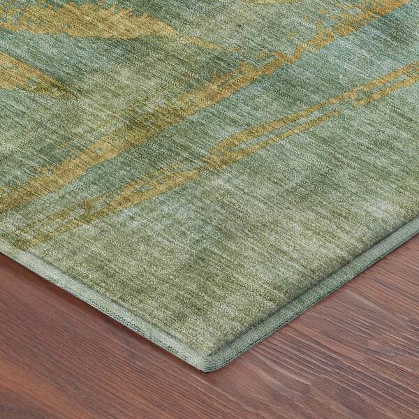 Mayfield Premium Machine Washable Abstract AMF2222 Aloe 8 ft. x 8 ft. Round Rug