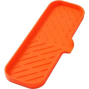 12 in. Silicone Bathroom Soap Dishes with Drain and Kitchen Sink Organizer, Sponge Holder, Dish Soap Tray in Orange