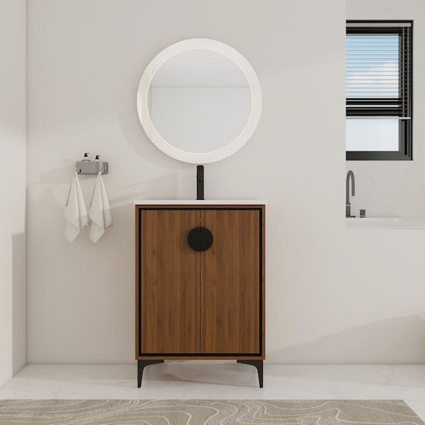 ARTCHIRLY 24.02 in. W. x 18.31 in. D x 33.86 in. H Freestanding Bath Vanity in Brown with White Ceramic Vanity Top