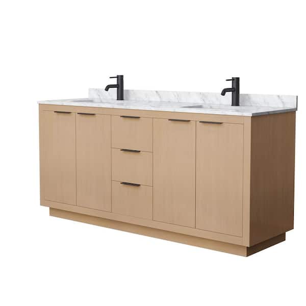 Wyndham Collection Maroni 72 in. W x 22 in. D x 33.75 in. H Double Sink Bath Vanity in Light Straw with White Carrara Marble Top