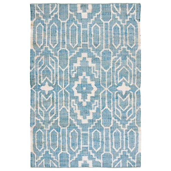 SAFAVIEH Natural Fiber Blue/Ivory 8 ft. x 10 ft. Modern Geometric Area Rug