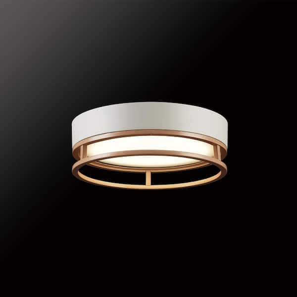 18.5W 1-Light Matte White LED Integrated Outdoor Indoor Flush Mount Light with Faux Wood Accent