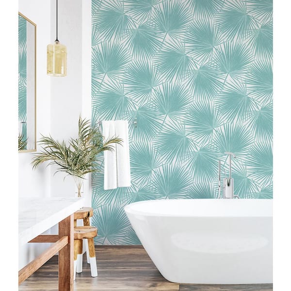 40.5 sq. ft. Tropical Aqua Aruba Palm Vinyl Peel and Stick Wallpaper Roll