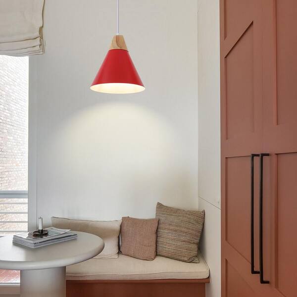 ZJVAIVE 1-Light Red Modern Industrial Metal Cone Shade Hanging