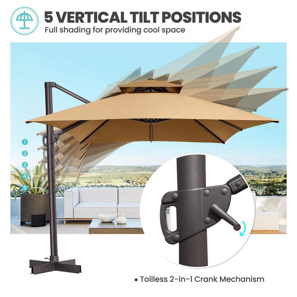 Tan 13 x 10 ft Double Top Cantilever Patio Umbrella with Metal Frame
