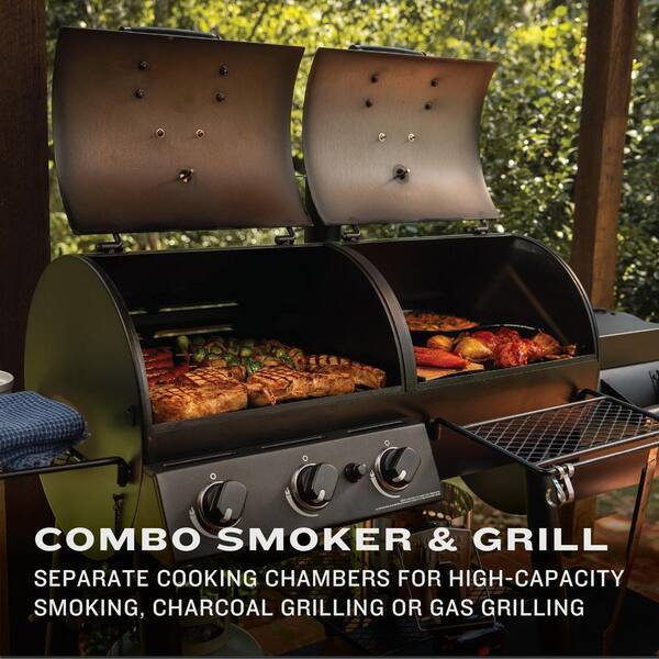 OKLAHOMA JOE S 3 Burner Canyon Combo Charcoal and Gas Smoker and