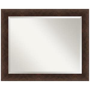 Warm Walnut 33 in. x 27 in. Beveled Casual Rectangle Wood Framed Bathroom Wall Mirror in Brown