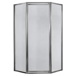 Tides 38 in. L x 38 in. W x 70 in. H Neo Angle Pivot Framed Corner Shower Enclosure in Silver and Obscure Glass