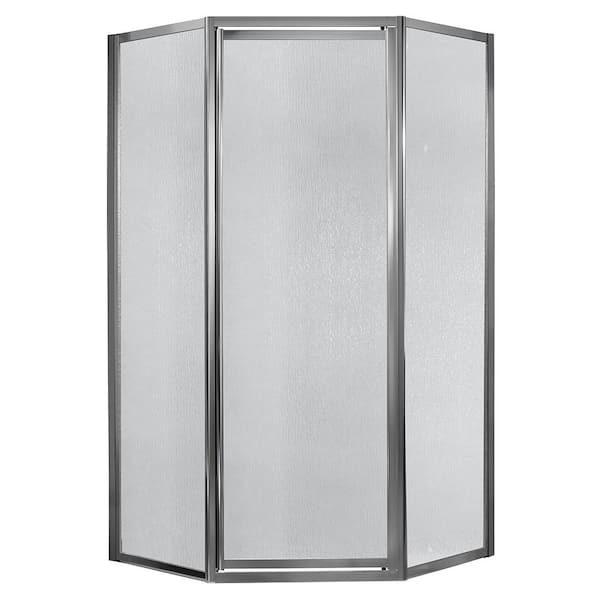 CRAFT + MAIN Tides 38 in. L x 38 in. W x 70 in. H Neo Angle Pivot Framed Corner Shower Enclosure in Silver and Obscure Glass