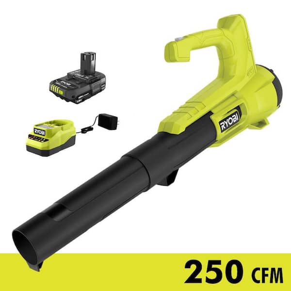 RYOBI ONE+ 18V 90 MPH 250 CFM Cordless Battery Leaf Blower/Sweeper with 2.0 Ah Battery and Charger