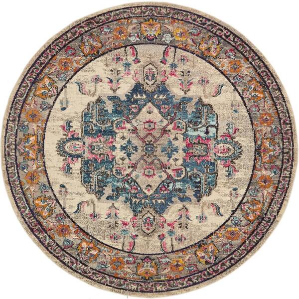 Unique Loom Medici Barcelona Beige 8' 0 x 8' 0 Round Rug