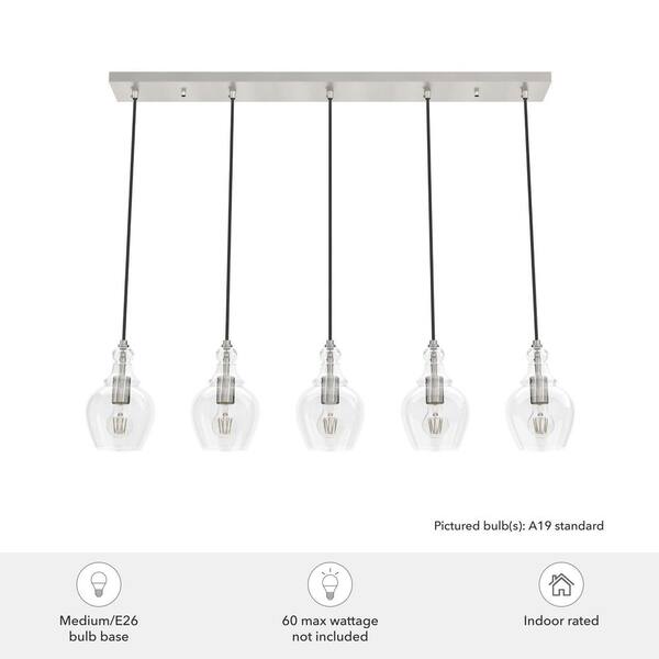 Hunter Maple Park 5-Light Brushed Nickel Shaded Chandelier with Clear Glass Shades
