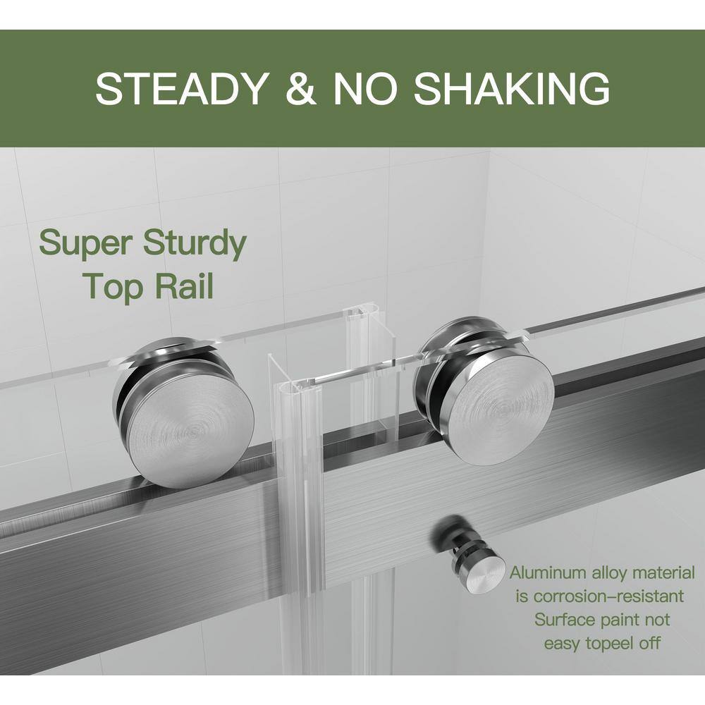 60-Inch Frameless Brushed Nickel Sliding Shower Door with Clear Glass