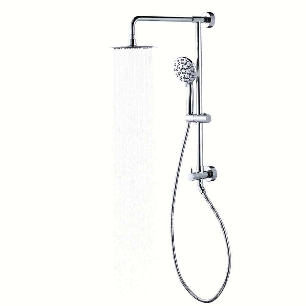 ALEASHA 7-Spray 8 in. Round Dual Wall Mounted Fixed and Handheld