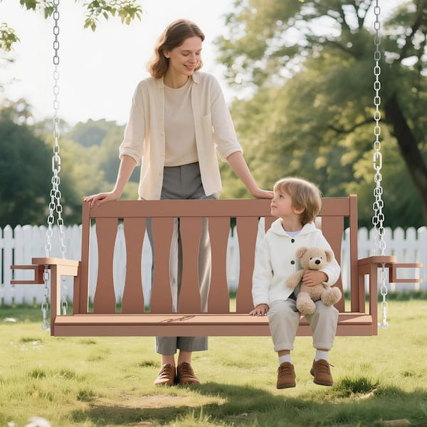 44 in. 2-Person Light Brown HDPE Plastic Porch Swing Chair ywq25072601 ...