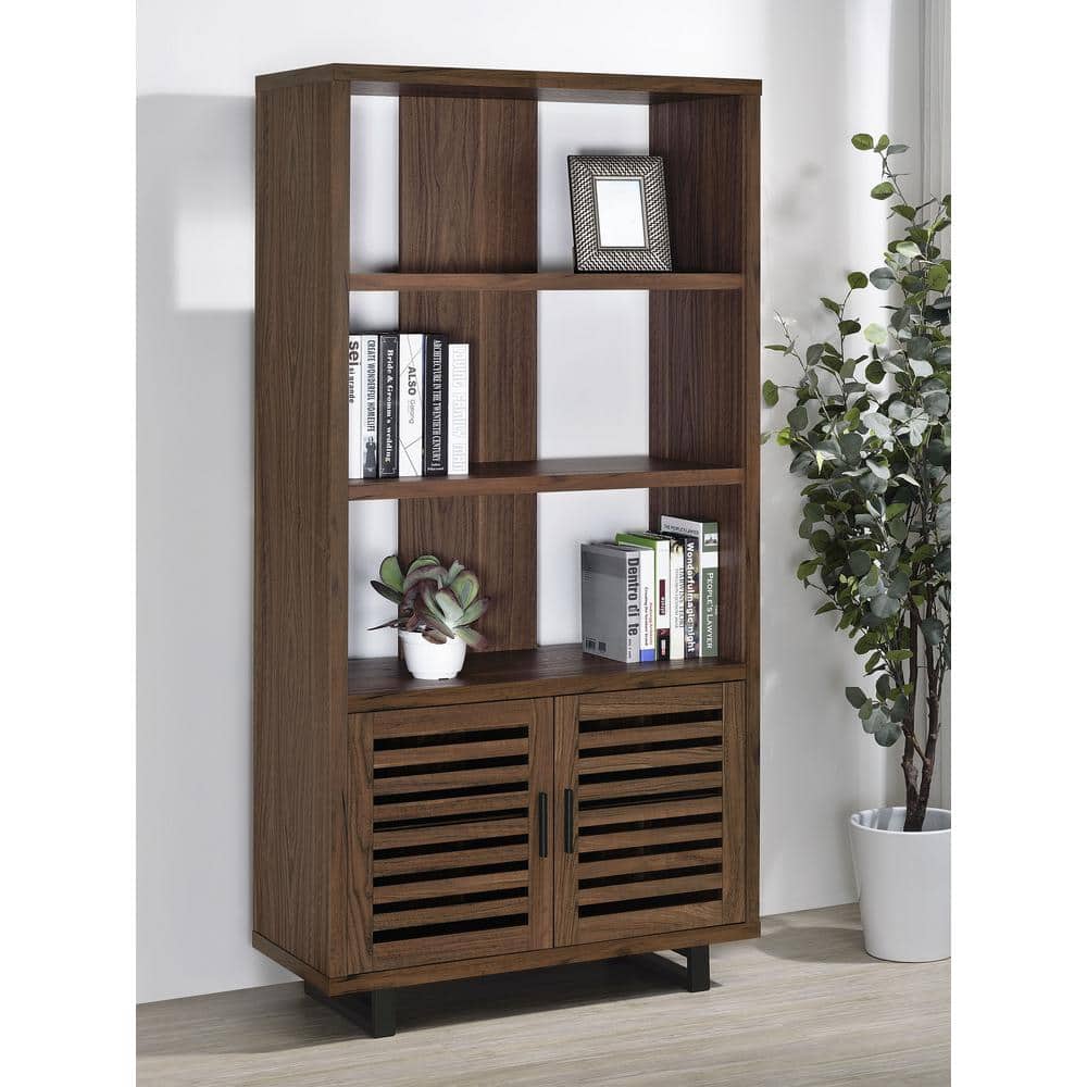 Coaster Maddox 70.75 in. Tall Walnut and Black Wood 4-Shelf