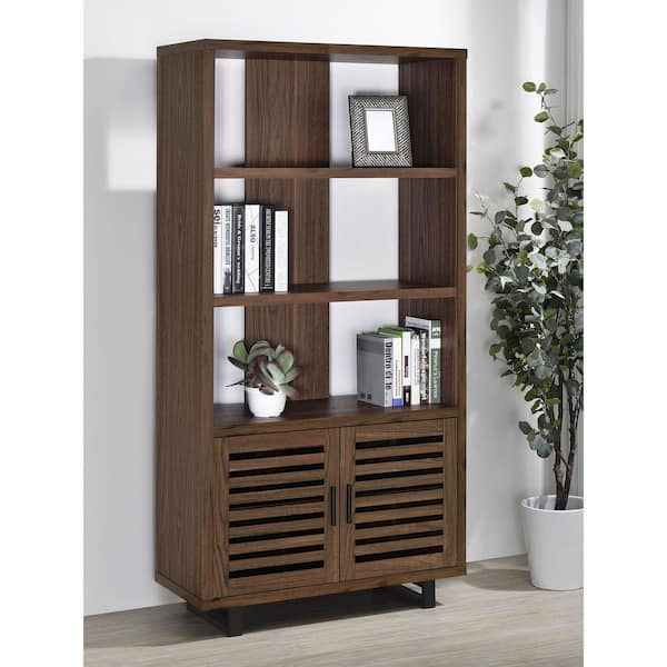 Coaster Maddox 70.75 in. Tall Walnut and Black Wood 4-Shelf Standard Bookcase with Doors
