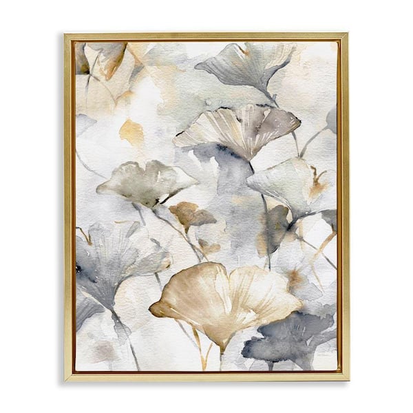 Beige and Grey Gingkoes by Carol Robinson Gold Floater Frame Nature Graphic Art Print 21 in. x 17 in.